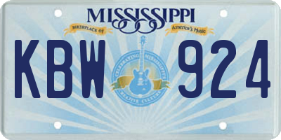 MS license plate KBW924