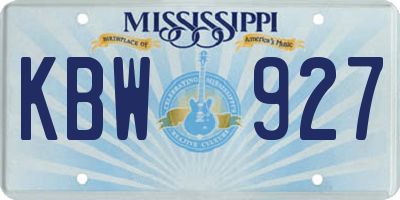 MS license plate KBW927