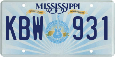 MS license plate KBW931