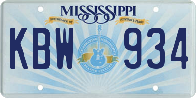 MS license plate KBW934