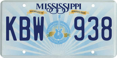 MS license plate KBW938