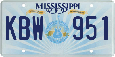 MS license plate KBW951