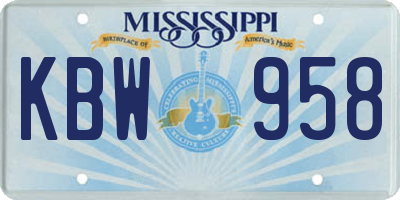 MS license plate KBW958