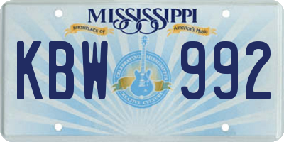 MS license plate KBW992
