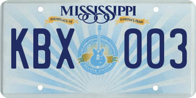 MS license plate KBX003