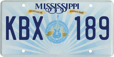 MS license plate KBX189