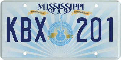 MS license plate KBX201