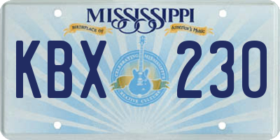 MS license plate KBX230