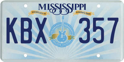 MS license plate KBX357