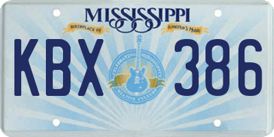MS license plate KBX386