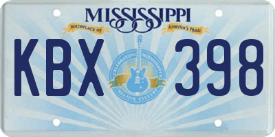 MS license plate KBX398