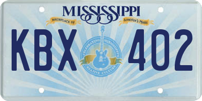 MS license plate KBX402