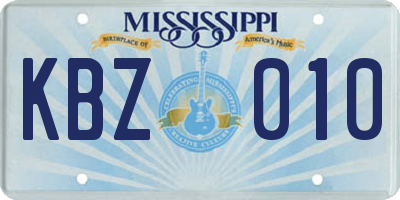 MS license plate KBZ010