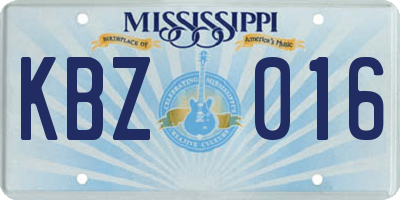 MS license plate KBZ016