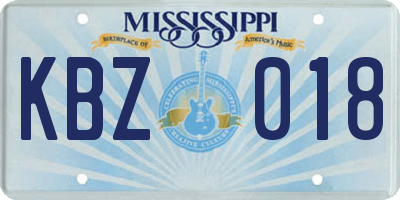 MS license plate KBZ018