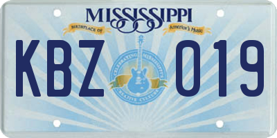 MS license plate KBZ019