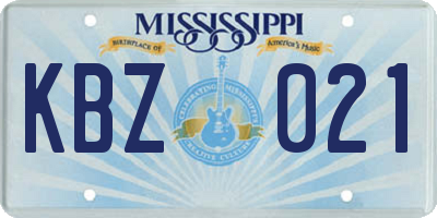 MS license plate KBZ021