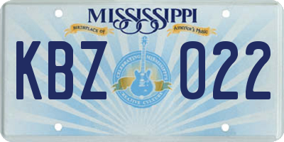 MS license plate KBZ022