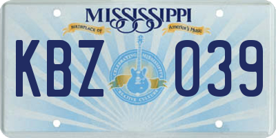 MS license plate KBZ039