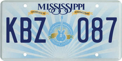 MS license plate KBZ087