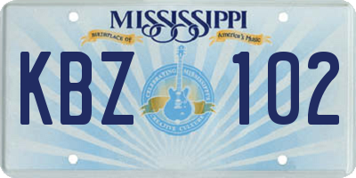 MS license plate KBZ102