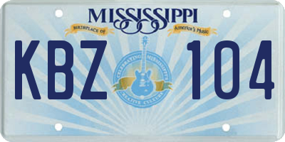 MS license plate KBZ104