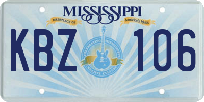 MS license plate KBZ106