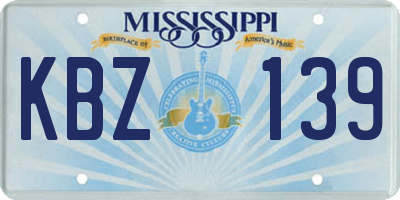 MS license plate KBZ139