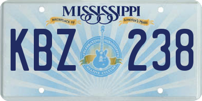 MS license plate KBZ238