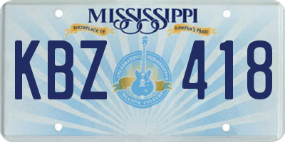 MS license plate KBZ418