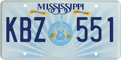 MS license plate KBZ551
