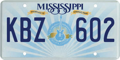 MS license plate KBZ602