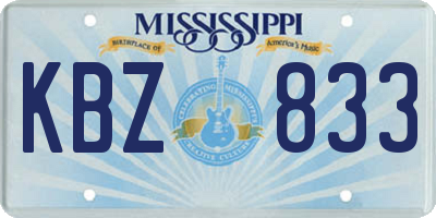 MS license plate KBZ833