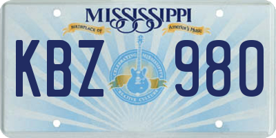 MS license plate KBZ980