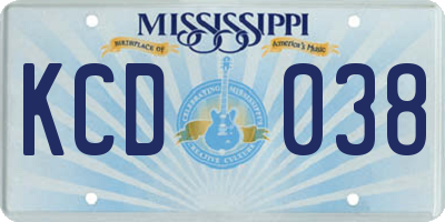 MS license plate KCD038