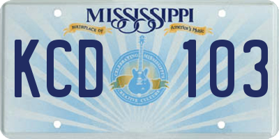 MS license plate KCD103
