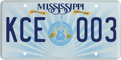 MS license plate KCE003