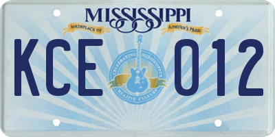 MS license plate KCE012