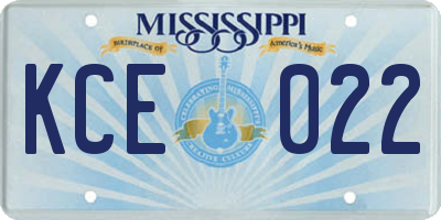MS license plate KCE022