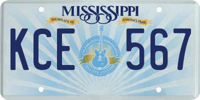 MS license plate KCE567