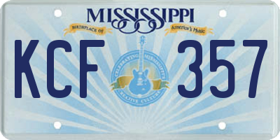 MS license plate KCF357
