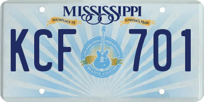 MS license plate KCF701