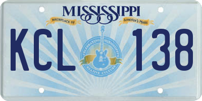MS license plate KCL138