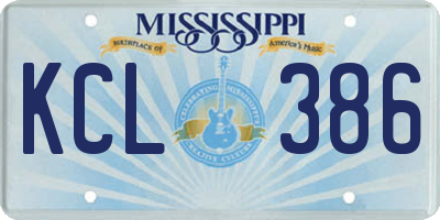 MS license plate KCL386
