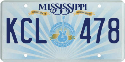 MS license plate KCL478