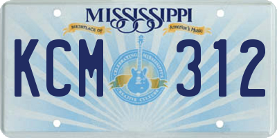 MS license plate KCM312
