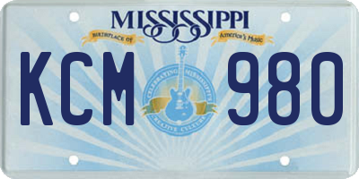MS license plate KCM980