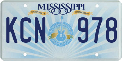 MS license plate KCN978