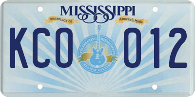 MS license plate KCO012