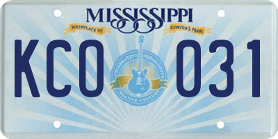 MS license plate KCO031